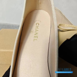 QC Chanel Beige Lambskin Cap Toe CC Ballerina Flats