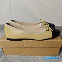 QC Chanel Beige Lambskin Cap Toe CC Ballerina Flats