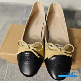QC Chanel Beige Lambskin Cap Toe CC Ballerina Flats