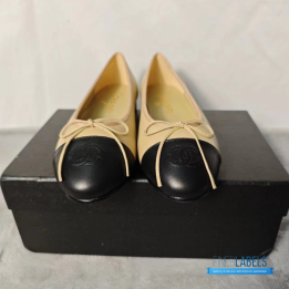 QC Chanel Lambskin Cap Toe Ballerina Flats
