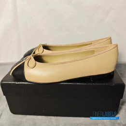 QC Chanel Lambskin Cap Toe Ballerina Flats