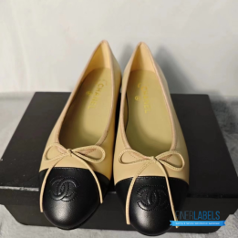 QC Chanel Lambskin Cap Toe Ballerina Flats