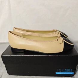 QC Chanel Lambskin Cap Toe Ballerina Flats