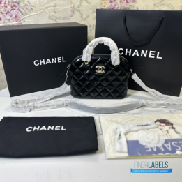 Chanel Shiny Lambskin Quilted Coco Clutch with Chain in black