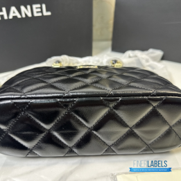 Chanel Shiny Lambskin Quilted Coco Clutch with Chain in black