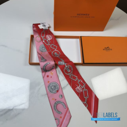 QC Hermès Silk C'est la Fete Twilly in Rose Bonbon and Orange