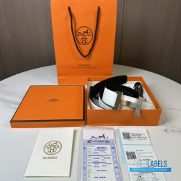 QC Hermès Constance H Belt White and Black