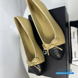 QC Chanel Beige and Black Lambskin Ballet Flats