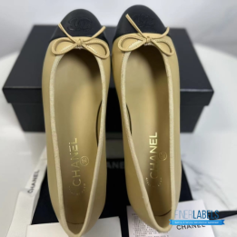 QC Chanel Beige and Black Lambskin Ballet Flats