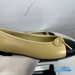 QC Chanel Beige and Black Lambskin Ballet Flats