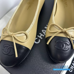 QC Chanel Beige and Black Lambskin Ballet Flats