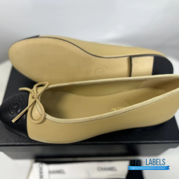 QC Chanel Beige and Black Lambskin Ballet Flats