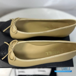 QC Chanel Beige and Black Lambskin Ballet Flats
