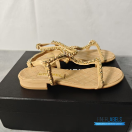 Chanel Beige Quilted Sandals