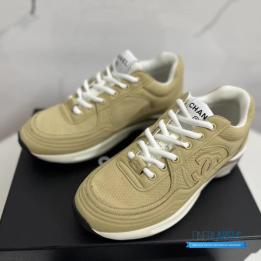 QC Chanel Beige Fabric & Suede CC Sneakers