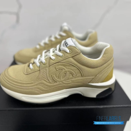 QC Chanel Beige Fabric & Suede CC Sneakers