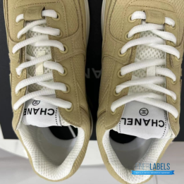QC Chanel Beige Fabric & Suede CC Sneakers