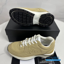 QC Chanel Beige Fabric & Suede CC Sneakers