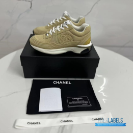 QC Chanel Beige Fabric & Suede CC Sneakers