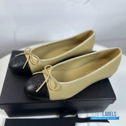 Chanel Beige and Black Lambskin Ballet Flats