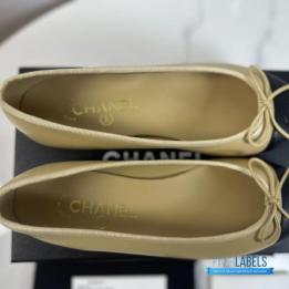 Chanel Beige and Black Lambskin Ballet Flats