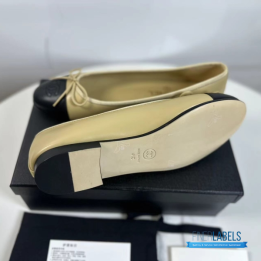 Chanel Beige and Black Lambskin Ballet Flats