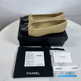 Chanel Beige and Black Lambskin Ballet Flats