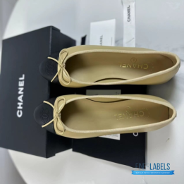 Chanel Beige and Black Lambskin Ballet Flats