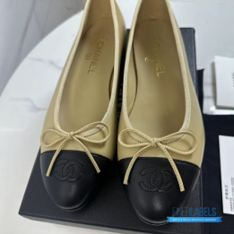 Chanel Beige and Black Lambskin Ballet Flats