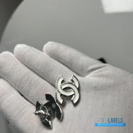 QC Chanel White Enamel CC Stud Earrings