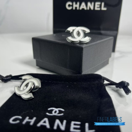 QC Chanel White Enamel CC Stud Earrings