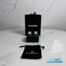 QC Chanel White Enamel CC Stud Earrings
