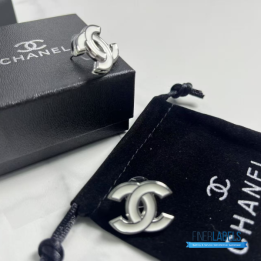 QC Chanel White Enamel CC Stud Earrings