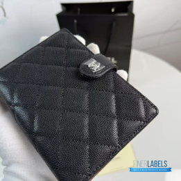 QC Chanel Caviar Quilted Passport Holder in black