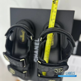 QC Chanel Grained Calfskin Velcro Dad Sandals in Black