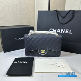 QC Chanel Classic Double Flap Bag in Quilted Black Caviar Leather