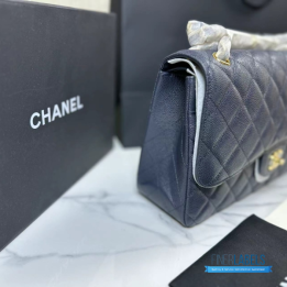 QC Chanel Classic Double Flap Bag in Quilted Black Caviar Leather