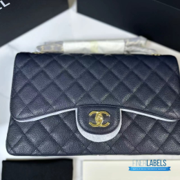 QC Chanel Classic Double Flap Bag in Quilted Black Caviar Leather