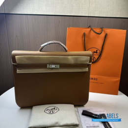 QC Hermès Kelly Dépêches 36 Briefcase in a Gold or Brown Calfskin Leather