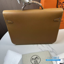 QC Hermès Kelly Dépêches 36 Briefcase in a Gold or Brown Calfskin Leather