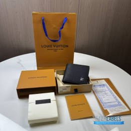 QC LV Multiple Wallet in Black Taiga Leather