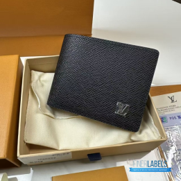 QC LV Multiple Wallet in Black Taiga Leather