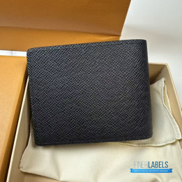 QC LV Multiple Wallet in Black Taiga Leather