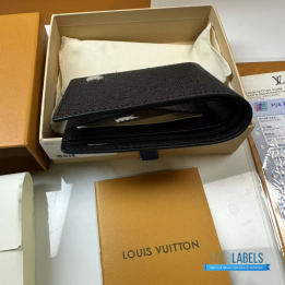 QC LV Multiple Wallet in Black Taiga Leather