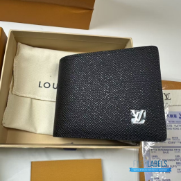 QC LV Multiple Wallet in Black Taiga Leather