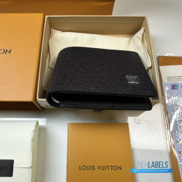 QC LV Multiple Wallet in Black Taiga Leather