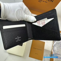 QC LV Multiple Wallet in Black Taiga Leather