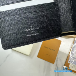 QC LV Multiple Wallet in Black Taiga Leather