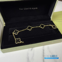 VCA Vintage Alhambra 5-motif bracelet in yellow gold featuring black onyx clover motifs
