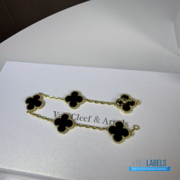 VCA Vintage Alhambra 5-motif bracelet in yellow gold featuring black onyx clover motifs